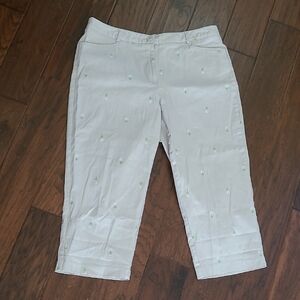 Counterparts women's khaki cropped pants featuring floral embroidery size 16
